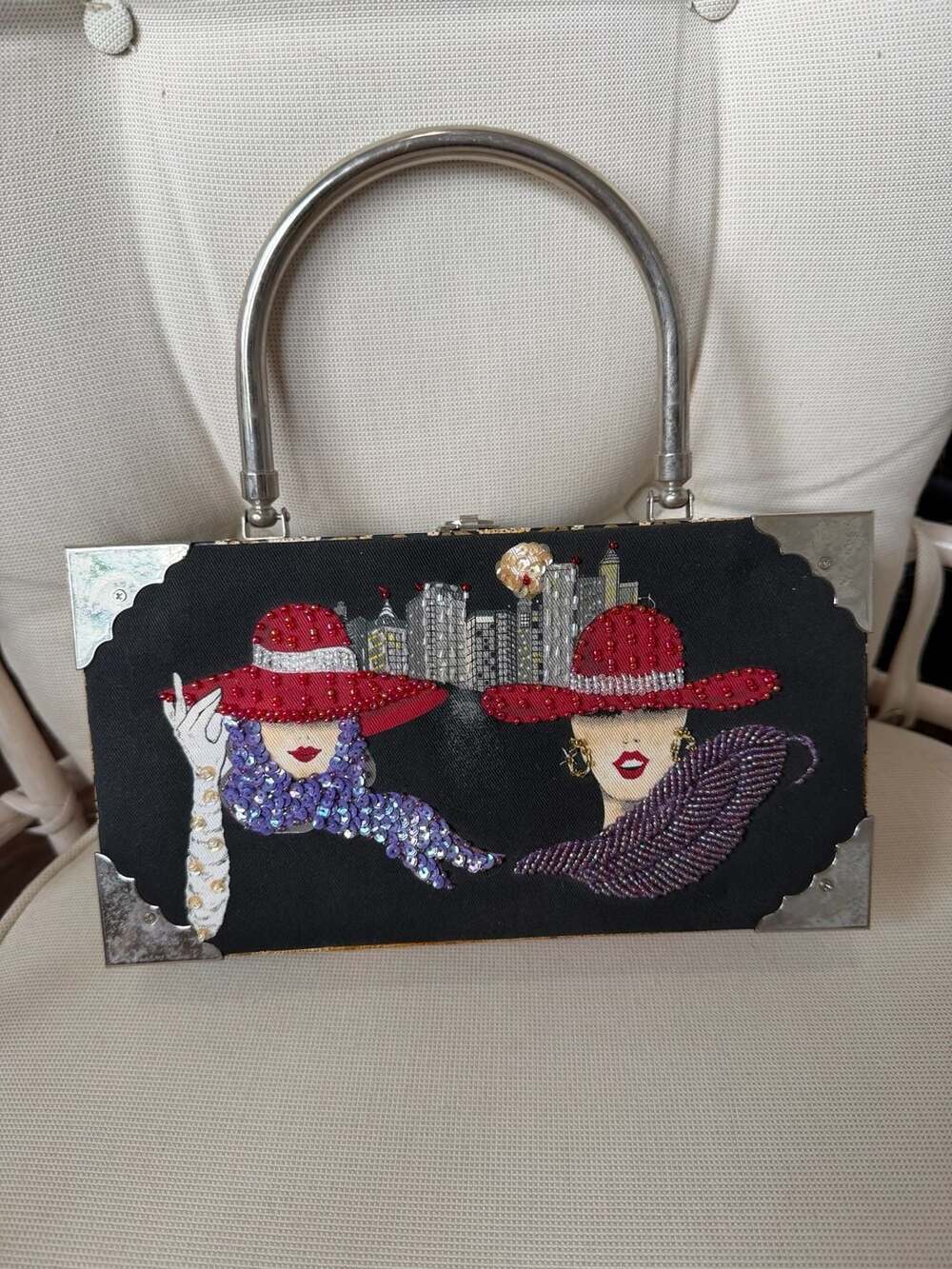 Braciano Fine Cigars Upcycled Cigar Box Purse Clutch Beaded Red Hat Uptown Women